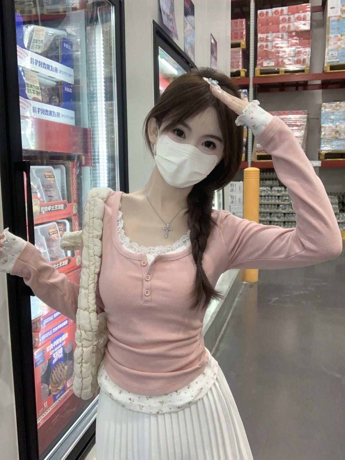 Undershirt Crew Neck - 2026 Pembe Çiçekli İki Parçalı Bisiklet